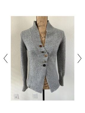 Brunello Cucinelli Gray Ribbed Shawl-Collar Button Cardigan